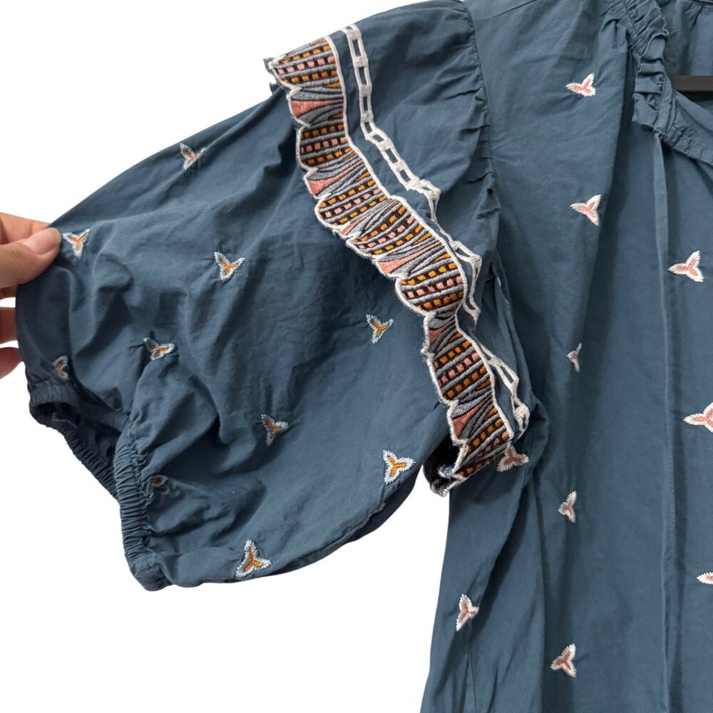 Marie Oliver Embroidered Ruffle Puff Sleeve Peasant Blouse Womens Size Medium - Picture 4 of 6